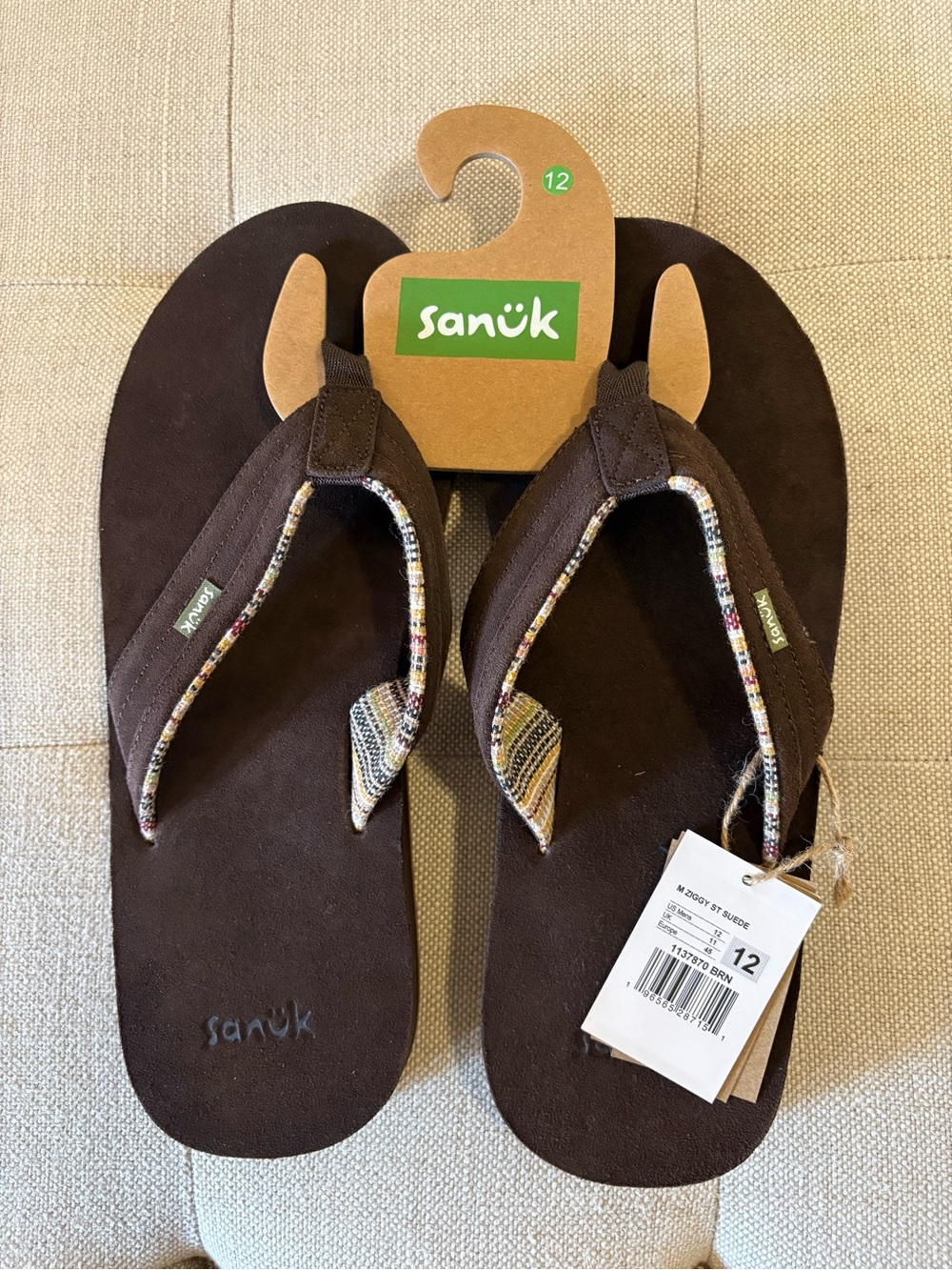NWT Sanuk Men's Brown Suede Ziggy St Sandals size 12
